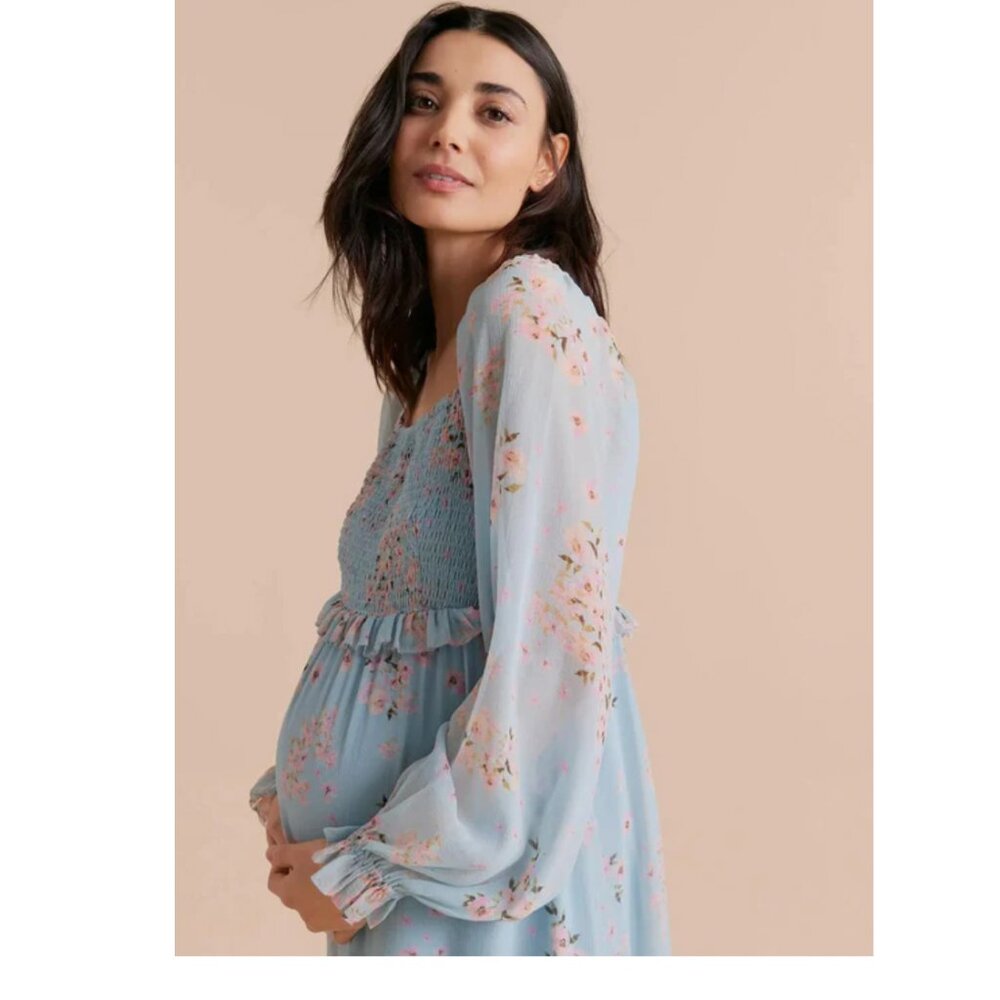 A Pea in the Pod Blue Floral Long Sleeve Maternity Dress
